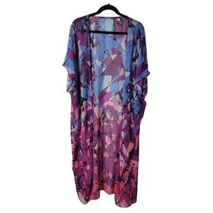 Pink Blue Purple Geometric Long Kimono Size XL/XXL